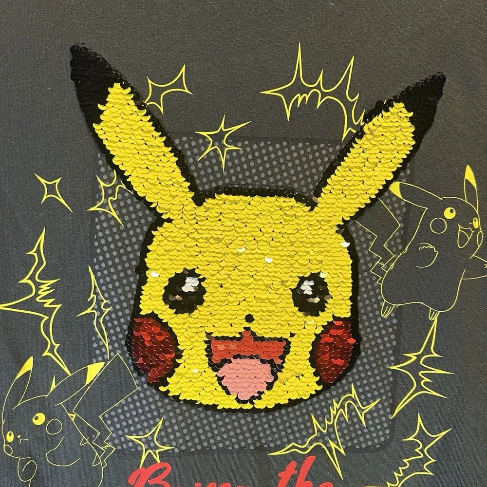 Old Navy Boys XL‎ 14/16 Flip Sequin Pokemon Short Sleeve Shirt Pikachu XLarge